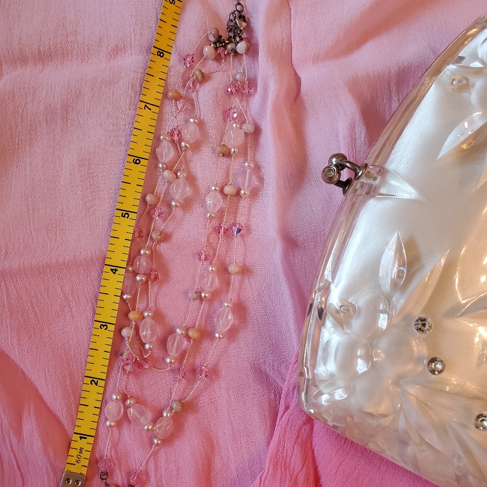 Handmade Rose-quartz Tri-tier Necklace 925 - Picture 7 of 14